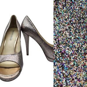 Vera Wang Metallic Glitter Shiny Open Toe Stiletto Heals Pumps Size 10 5"